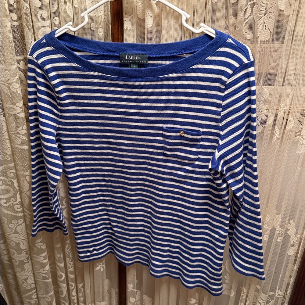 Ralph Lauren Navy and White Striped Shirt - Picture 1 of 5